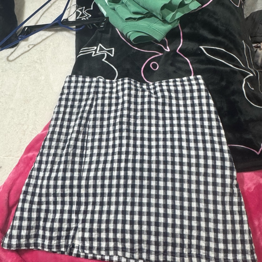 American Eagle Outfitters Black and White Plaid Mini Skirt